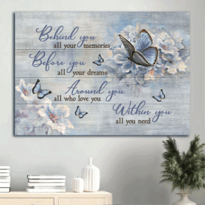 Vintage Christian Landscape Poster - Blue Butterfly & White Flower  Poster Home Decor Gift Gift