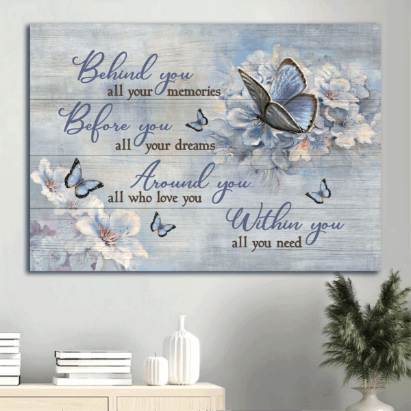 Vintage Christian Landscape Poster – Blue Butterfly & White Flower  Poster Home Decor Gift Gift