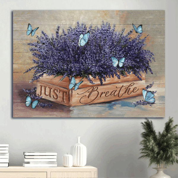 Jesus Landscape Poster Home Decor Gift – Blue Butterfly Lavender Painting Abstract Art Inspirational Quote – Gift for Christian