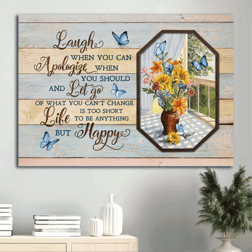 Christian Gift: Jesus Landscape Canvas with Blue Butterflies and Flower Vase – Inspirational Wall Art Christian Gift: Jesus Landscape Canvas with Blue Butterflies and Flower Vase – Inspirational Wall Art