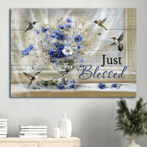 Jesus Landscape Poster Home Decor Gift - Blue Daisy Hummingbirds Christian Wall Art