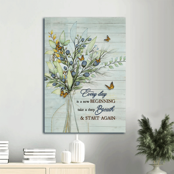 Jesus Portrait Poster – Christian Wall Art Home Decor Gift – Blue Cranberry Butterfly Drawing – New Beginning Print