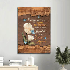 Christian Home Decor Gift: Jesus Portrait Poster with Blue Butterfly and White Tulip  Poster Home Decor Gift