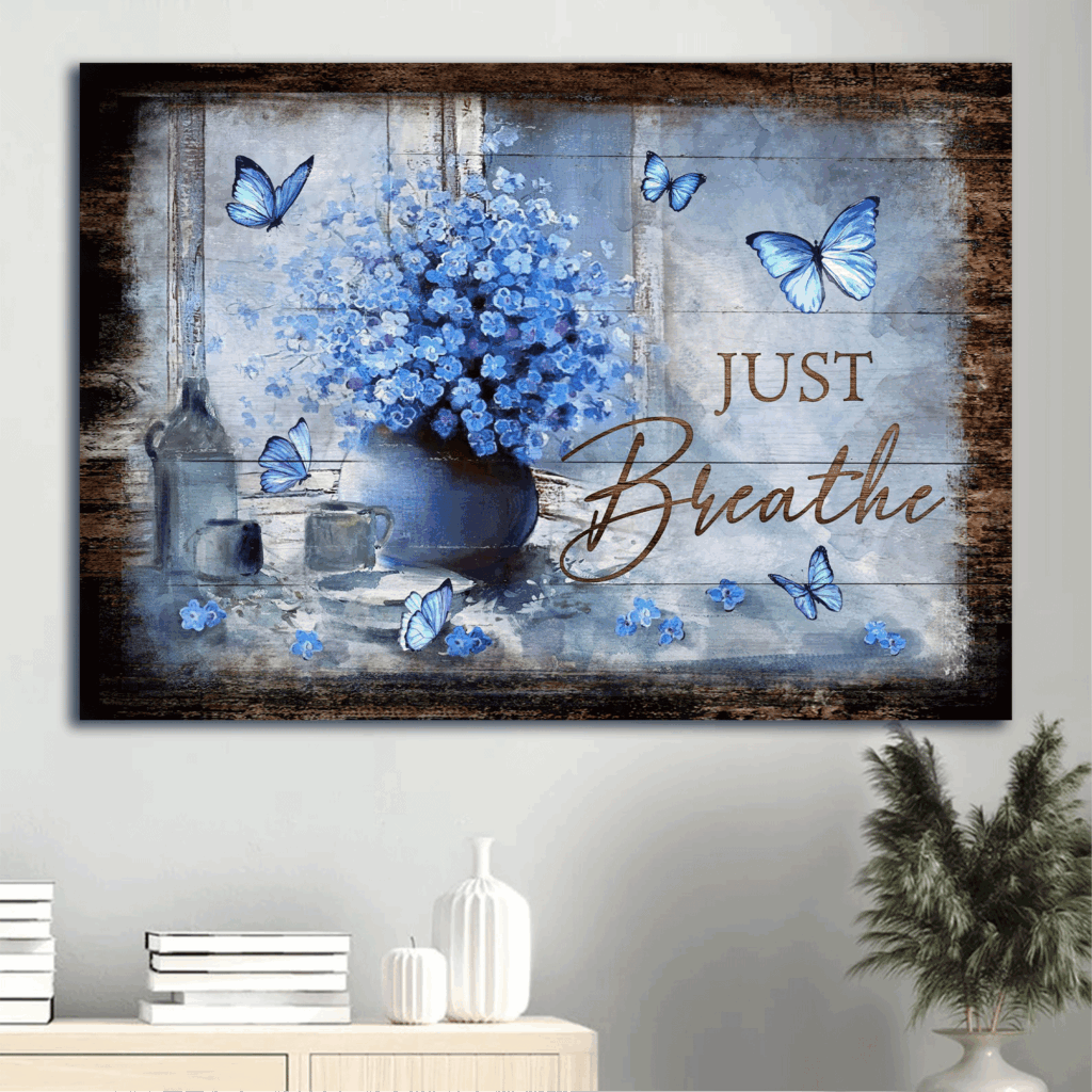 Christian Home Decor Gift: Jesus Landscape Poster with Blue Butterfly and Vintage Painting Christian Home Decor Gift: Jesus Landscape Poster with Blue Butterfly and Vintage Painting
