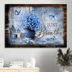 Christian Home Decor Gift: Jesus Landscape Poster with Blue Butterfly and Vintage Painting