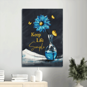 Christian Home Decor Gift: Jesus Portrait Poster with Blue Daisy Drawing and Yellow Butterfly - Still Life Painting  Poster Home Decor Gift for Christian Wall Art
