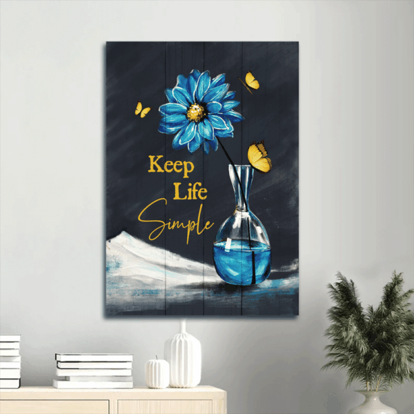 Christian Home Decor Gift: Jesus Portrait Poster with Blue Daisy Drawing and Yellow Butterfly – Still Life Painting  Poster Home Decor Gift for Christian Wall Art