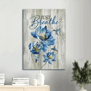 Blue Chrysanthemum Jesus Portrait Poster - Christian Wall Art Home Decor Gift