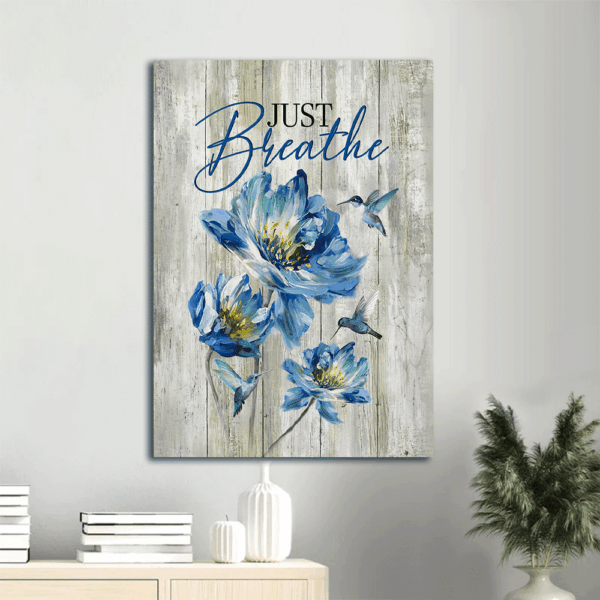 Blue Chrysanthemum Jesus Portrait Poster – Christian Wall Art Home Decor Gift