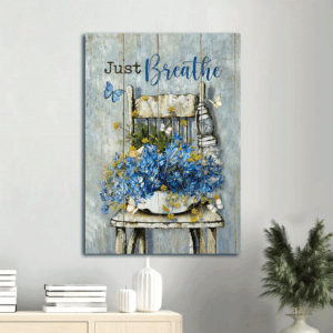 Christian Home Decor: Jesus Portrait Poster Gift Prints & Wall Art - Blue Daisy Vase Vintage Chair White Butterfly Just Breathe  Poster Home Decor Gift