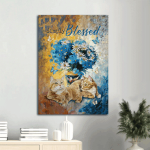 Jesus Portrait Poster Home Decor Gift- Christian Wall Art with Blue Daisy and Fluffy Cats