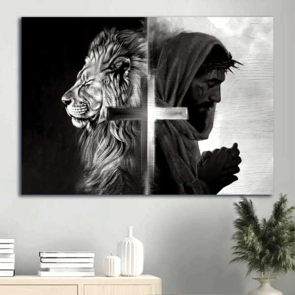 Christian Lion of Judah Landscape Poster – Black & White Painting for Home Decor Pray for Healing Gift – Christian Wall Art Prints