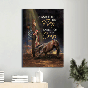 Christian Home Decor Gift: Jesus Portrait Poster with Black Horse Drawing Cross Painting and US Flag  Poster Home Decor Gift - Wall Art Print for Christian Homes