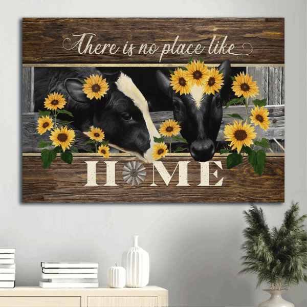 Jesus Landscape Poster Home Decor Gift – Christian Wall Art with Black Cow Sunflower Garden and Windmill  Poster Home Decor Gift – No Place Like Home Prints