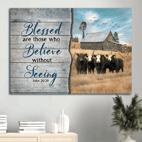 Blessed Christian Gift: Jesus Landscape Poster – Black Cow & Rice Field  Poster Home Decor Gift Print – Wall Art for Home Decor