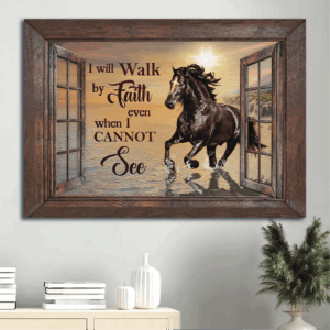 Jesus Landscape Poster: Black Horse & Sunset  Poster Home Decor Gift Gift for Horse Lover & Christian Wall Art