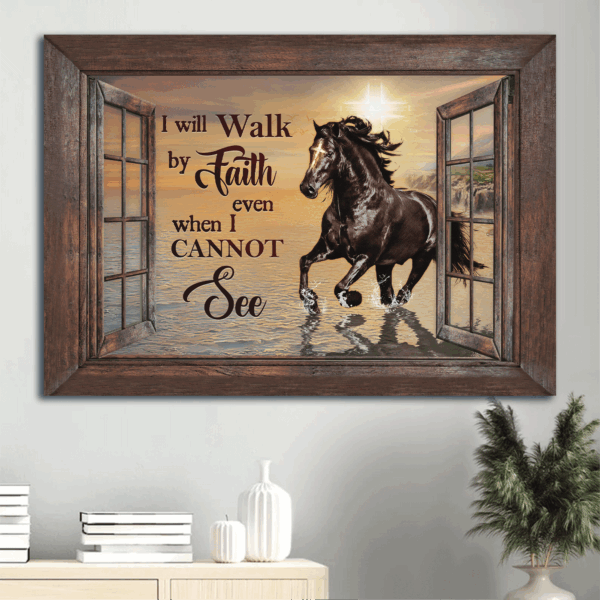 Jesus Landscape Poster: Black Horse & Sunset  Poster Home Decor Gift Gift for Horse Lover & Christian Wall Art