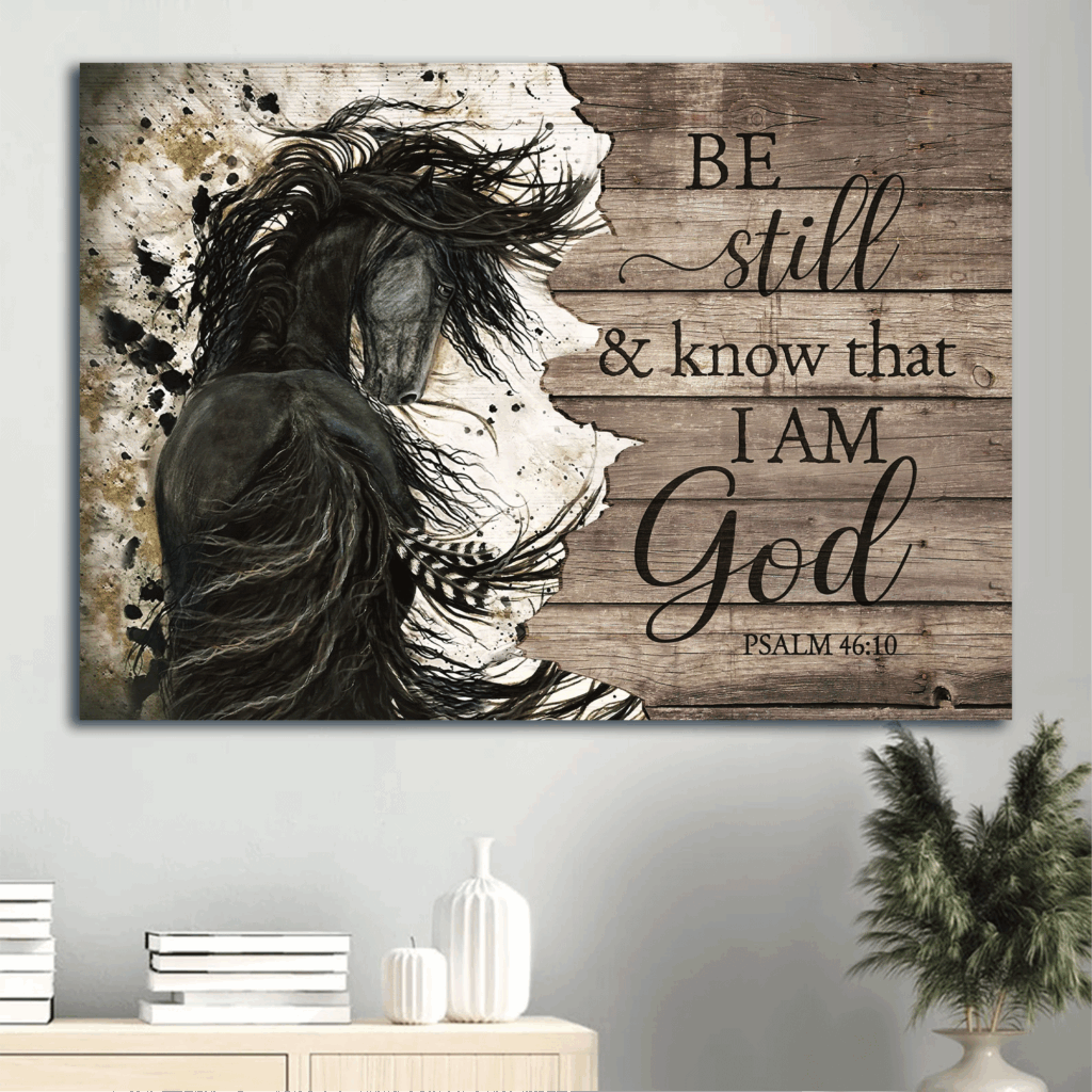 Christian Landscape Poster Gift – Black Horse Jesus Drawing – Be Still and Know – Wall Art Christian Landscape Poster Gift – Black Horse Jesus Drawing – Be Still and Know – Wall Art