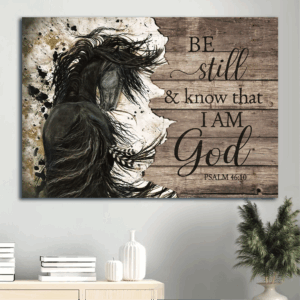 Christian Landscape Poster Gift - Black Horse Jesus Drawing - Be Still and Know - Wall Art