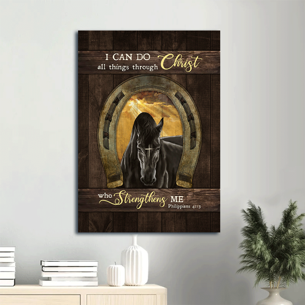 Christian Wall Art: Jesus Portrait Poster Home Decor Gift – Black Horse & Golden Horseshoe Poster Home Decor Gift – Inspirational Christian Gift for Home – I can do all things through Christ who strengthens me – Prints Christian Wall Art: Jesus Portrait Poster Home Decor Gift – Black Horse & Golden Horseshoe Poster Home Decor Gift – Inspirational Christian Gift for Home – I can do all things through Christ who strengthens me – Prints