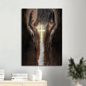 Jesus Portrait Poster Home Decor Gift Prints - Christian Wall Art with Black Horse and Cross