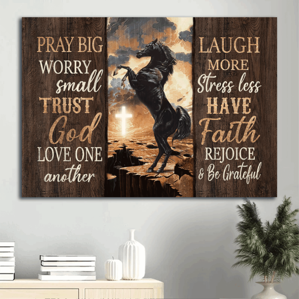 Christian Home Decor Gift: Jesus Landscape Poster with Black Horse Painting Christian Home Decor Gift: Jesus Landscape Poster with Black Horse Painting