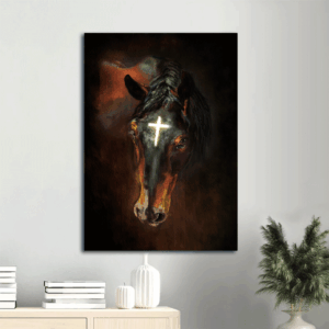 Jesus Portrait Poster Home Decor Gift - Black Horse Painting with Shining Cross Christian Wall Art Prints