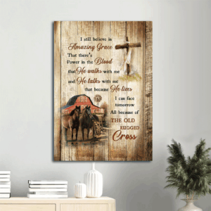Jesus Portrait Poster Home Decor Gift - Christian Wall Art with Black Horses and Wooden Cross