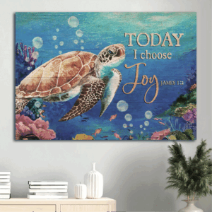 Christian Home Decor Gift: Jesus Landscape Poster with Sea Turtle and Joyful Ocean Painting