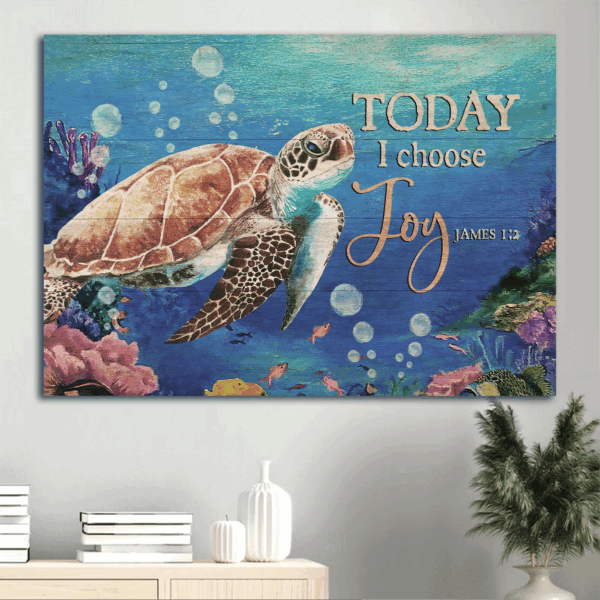 Christian Home Decor Gift: Jesus Landscape Poster with Sea Turtle and Joyful Ocean Painting