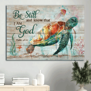 Jesus Landscape Poster - Big Sea Turtle & Ocean Painting Home Decor Gift for Christian - Be Still and Know God