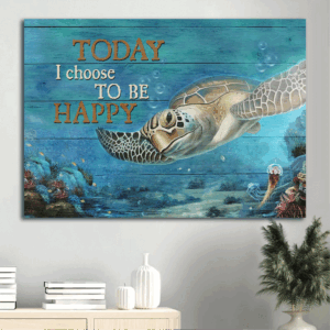 Jesus Landscape Poster - Big Sea Turtle & Ocean Painting Home Decor Gift for Christian - Choose Happiness Today