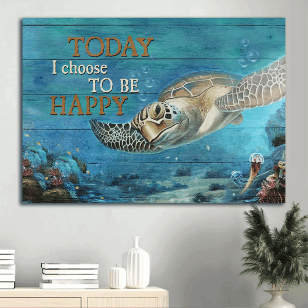 Jesus Landscape Poster – Big Sea Turtle & Ocean Painting Home Decor Gift for Christian – Choose Happiness Today