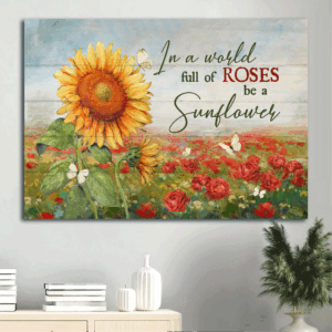 Christian Home Decor Gift: Jesus Landscape Poster with Sunflower and Red Rose Field
