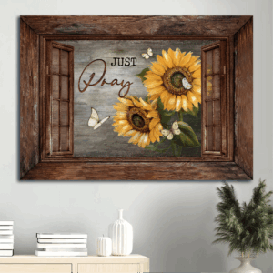 Jesus Landscape Poster Home Decor Gift - Sunflower Vintage Window Butterfly - Christian Pray Décor