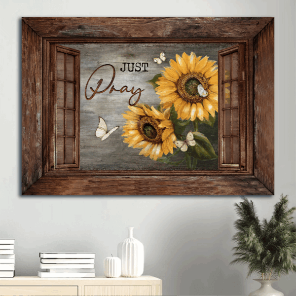 Jesus Landscape Poster Home Decor Gift – Sunflower Vintage Window Butterfly – Christian Pray Décor