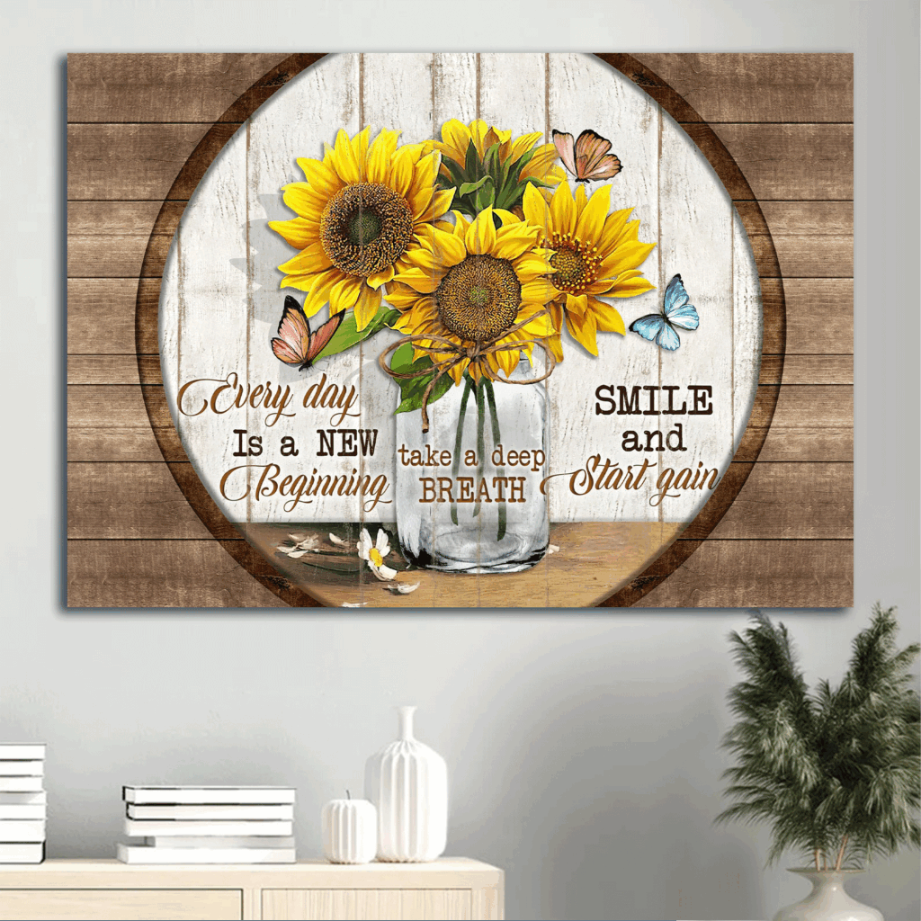 Jesus Landscape Poster Home Decor Gift – Big Sunflower Pink Butterfly Wooden Circle – Gift For Christian – New Beginning Every Day Jesus Landscape Poster Home Decor Gift – Big Sunflower Pink Butterfly Wooden Circle – Gift For Christian – New Beginning Every Day