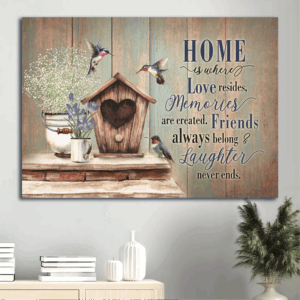 Christian Home Decor: Jesus Landscape Poster with Birdhouse & Hummingbird - Vintage Flower  Poster Home Decor Gift Art