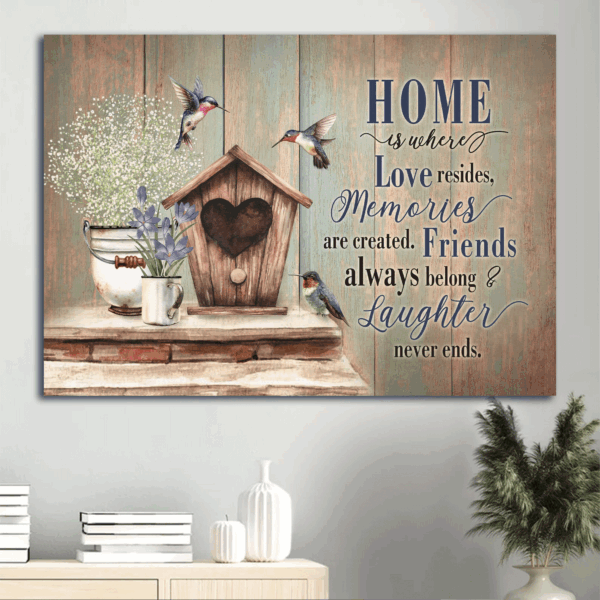 Christian Home Decor: Jesus Landscape Poster with Birdhouse & Hummingbird – Vintage Flower  Poster Home Decor Gift Art