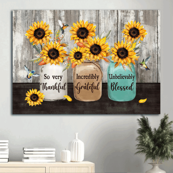 Jesus Landscape Poster Home Decor Gift – Vibrant Sunflower Colorful Vase Hummingbird – Perfect Christian Gift
