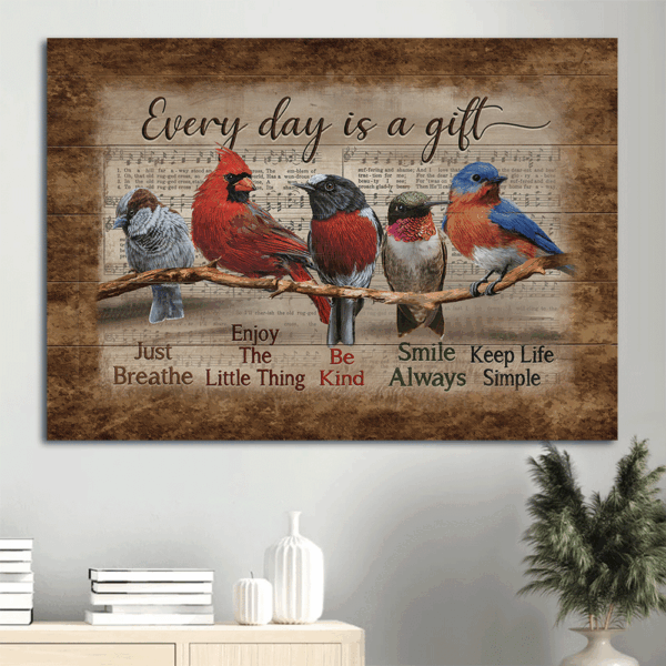 Christian Home Decor Gift: Jesus Portrait Poster with Bird Paintings – Every Day is a Gift Landscape Wall Art