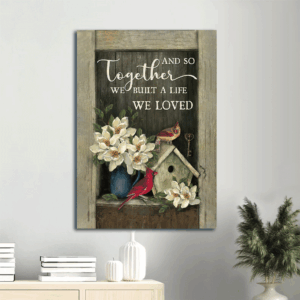 Jesus Portrait Poster Home Decor Gift - Christian Wall Art with Cardinal Key Flower Vase - Building a Life We Love