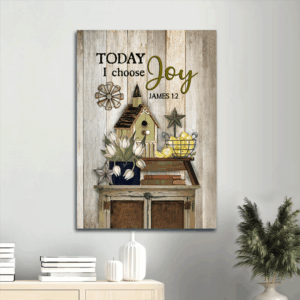 Vintage Jesus Portrait Poster Home Decor Gift - Christian Wall Art Print with Birdhouse and Yellow Lemon - Today I Choose Joy