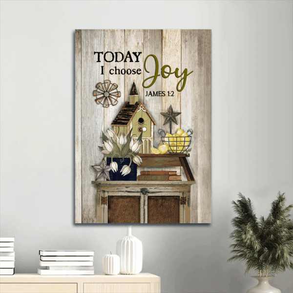 Vintage Jesus Portrait Poster Home Decor Gift – Christian Wall Art Print with Birdhouse and Yellow Lemon – Today I Choose Joy