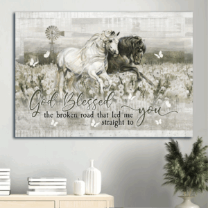 God Blessed Black and White Horse Landscape Poster - Christian Gift Home Decor