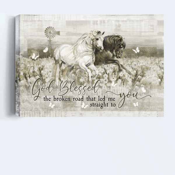 God Blessed Black and White Horse Landscape Poster – Christian Gift Home Decor
