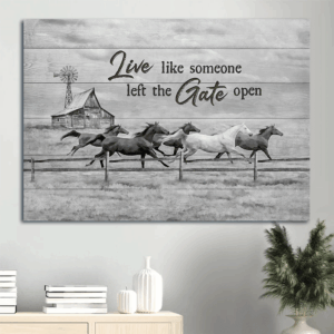 Running Horse  Poster Home Decor Gift - Jesus Landscape Poster Home Decor Gift for Christians - Live Like Someone Left the Gate Open - Wall Art Prints