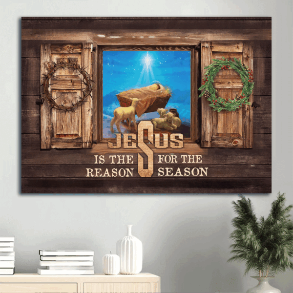 Birth of Jesus Landscape Poster – Christian Home Decor Gift with Brown Lambs and Beautiful Night Scene