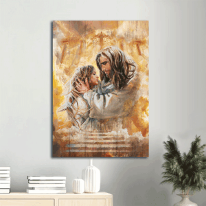 Christian Wall Art: God Faith Jesus Landscape Poster - Heavenly Home Decor Gift with Beautiful Woman and Golden Cloud Drawing