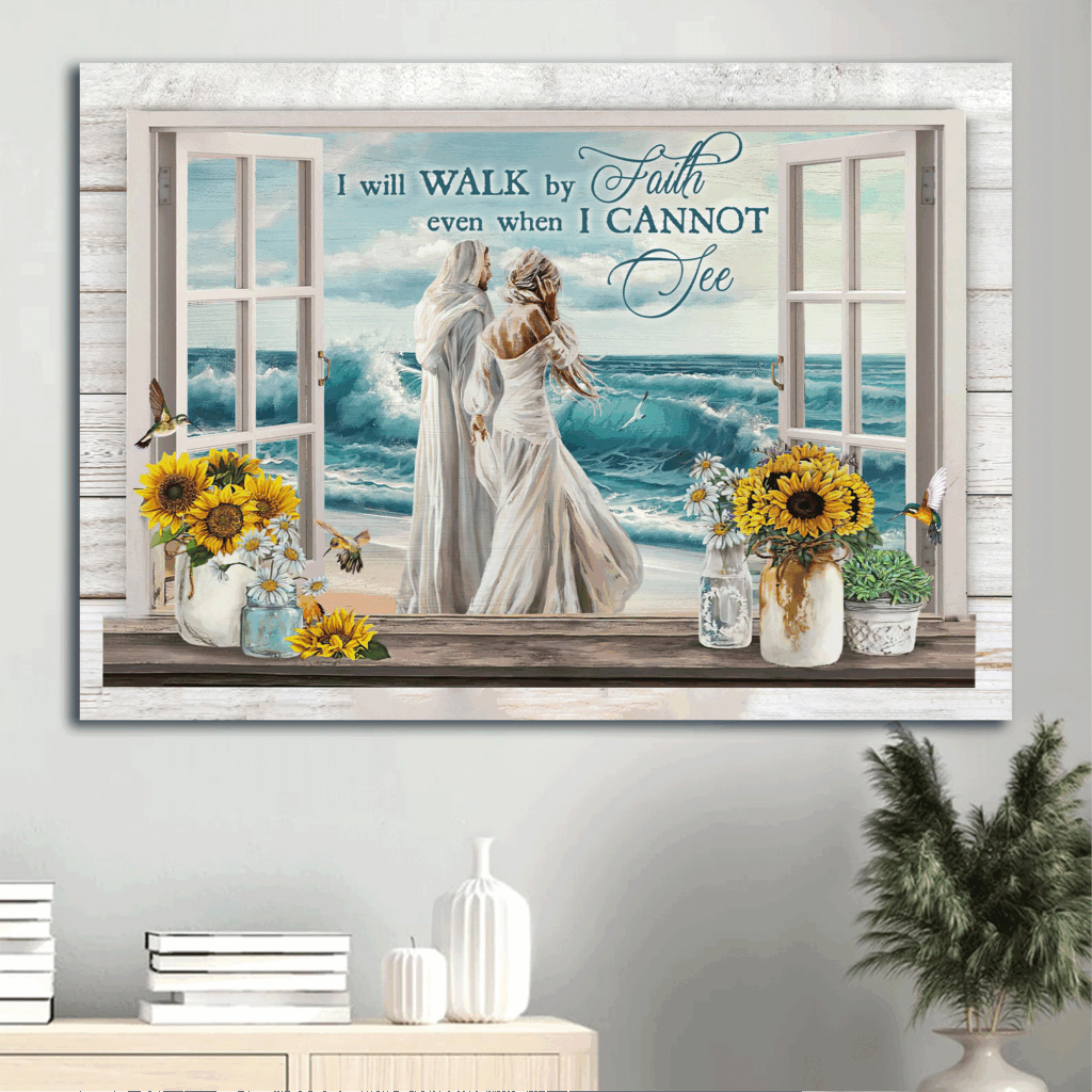 Jesus Landscape Poster – Beautiful Woman & Ocean Wave Decor Gift for Christian – Walk by Faith Jesus Landscape Poster – Beautiful Woman & Ocean Wave Decor Gift for Christian – Walk by Faith